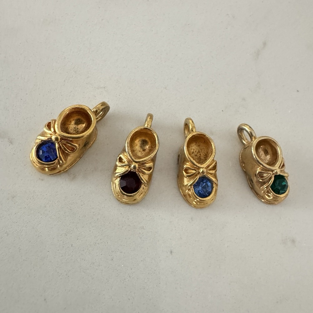 Vintage Baby Bootie Charms Birth Stone Gold Tone Lot For Mama Necklace Bracelet